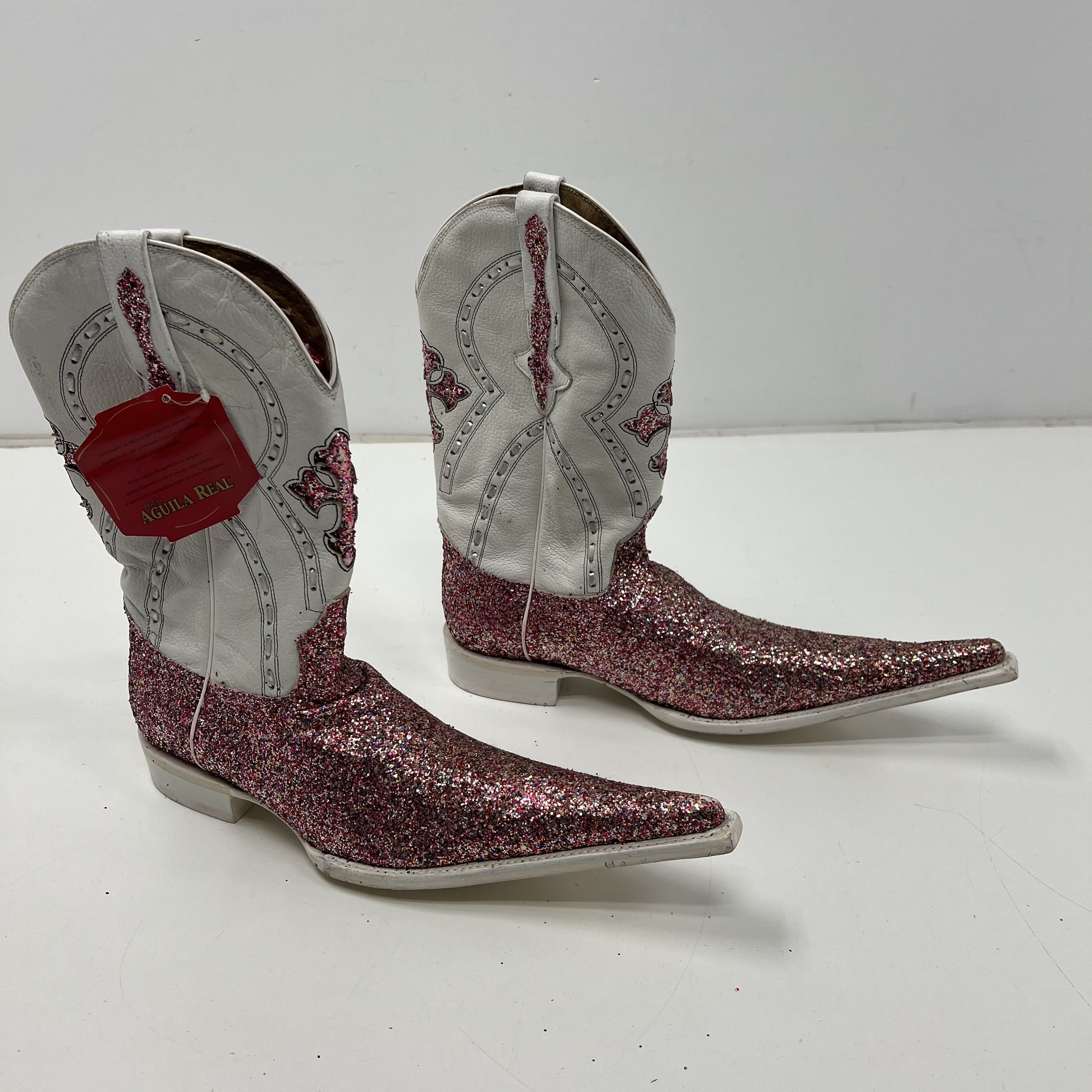 Aguila Real White Red Glitter Cross Pointed Toe Cowboy Boots Mens Size 9