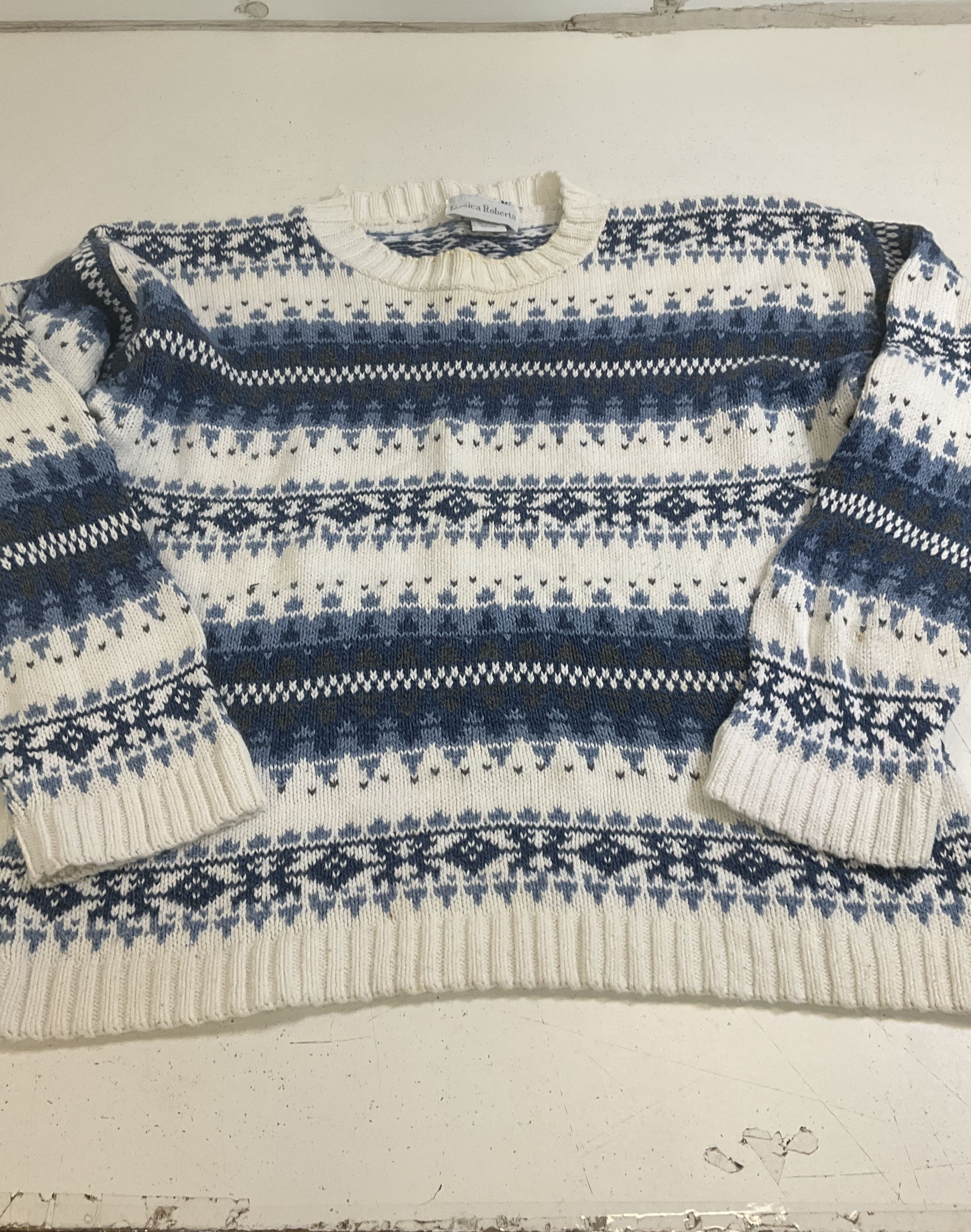 Vintage Sweater Lot 2 Towncraft Patchwork & Jessica Roberts Fair Isle Knit Sz L