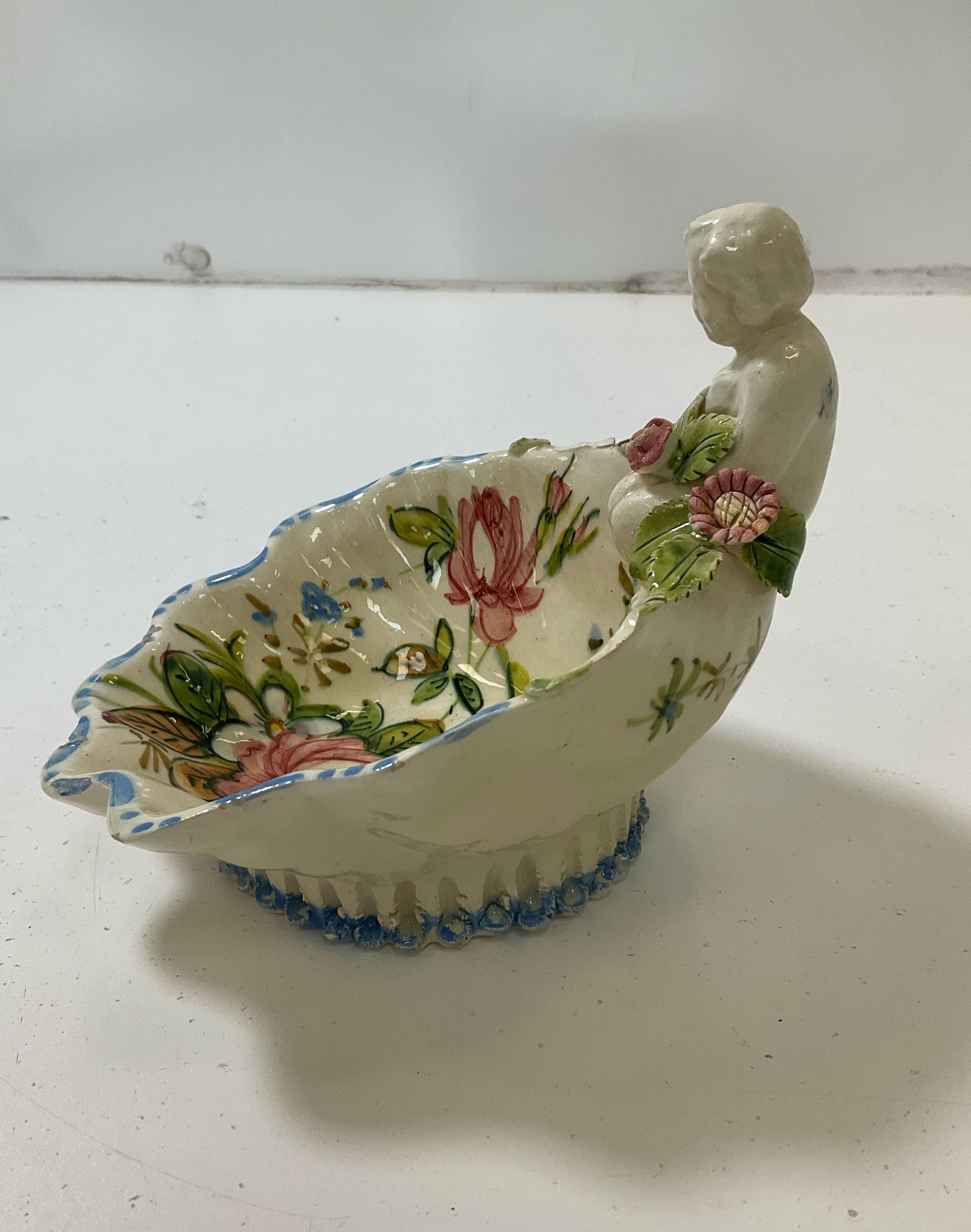 Majolica Capodimonte Style Nove Rose Cherub Dish Italian Renaissance Revival Vtg