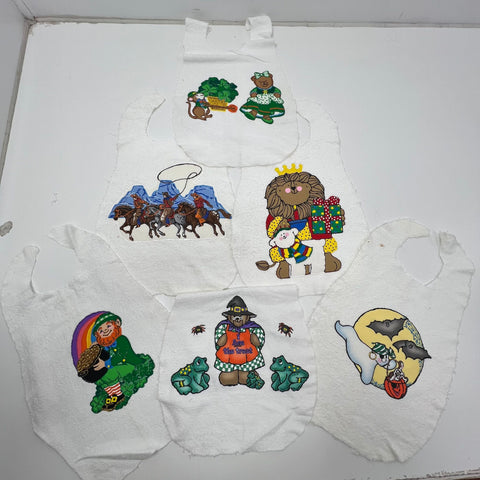 Vintage 80s Unbranded Puffy Graphic Baby Bibs Lot Unfinished Craft Holiday