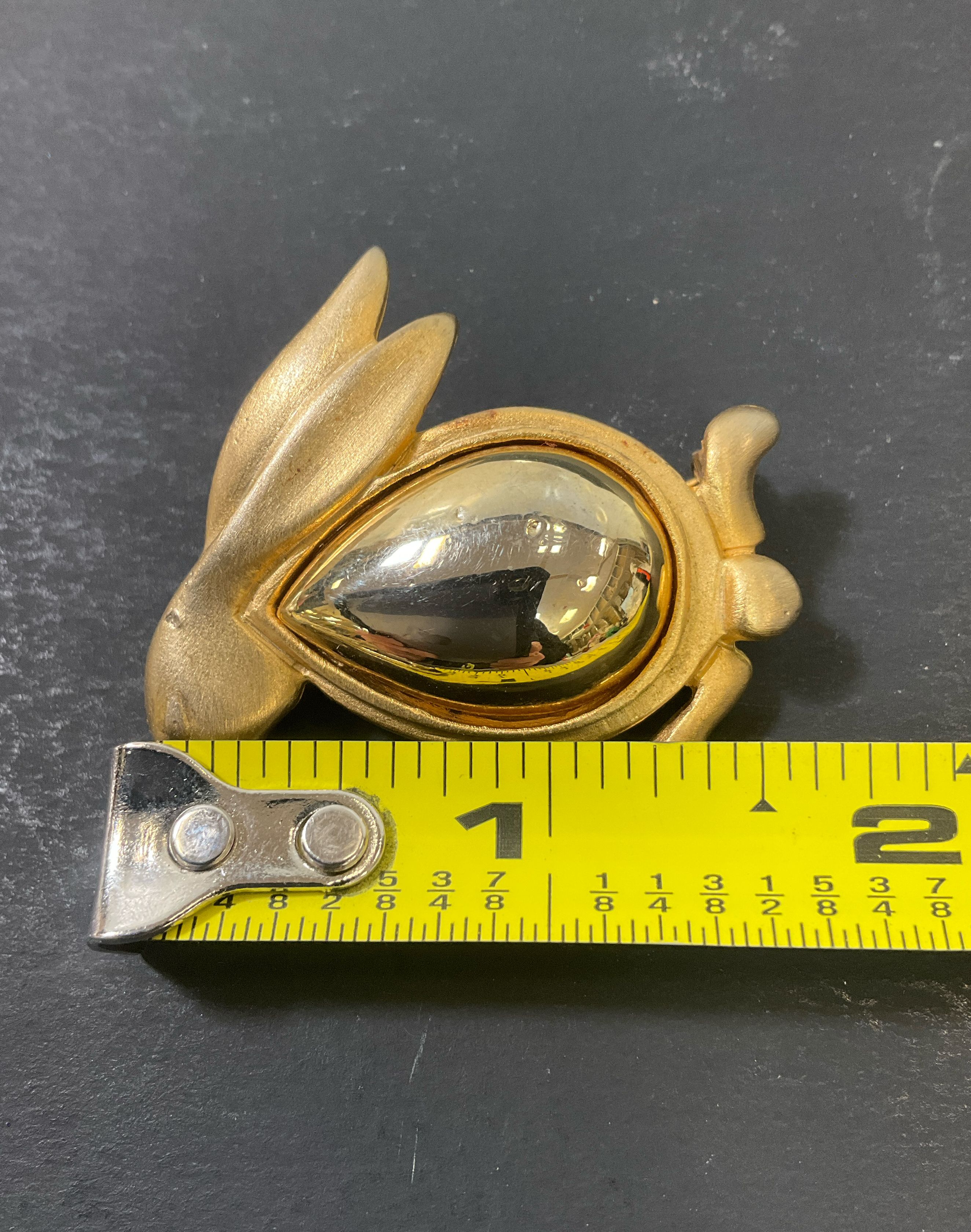 Vintage Bunny Rabbit Brooch Jelly Belly Gold Tone Shiny & Brushed Finish
