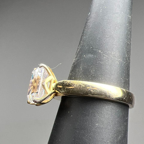 Sterling Silver Golds Tone Single Rhinestone Ring Size 7 5.57g