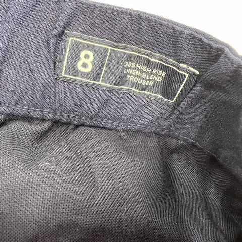 Gap NWT Navy Blue 365 High Rise Linen-Blend Wide-Leg Trouser Pants Women's 8