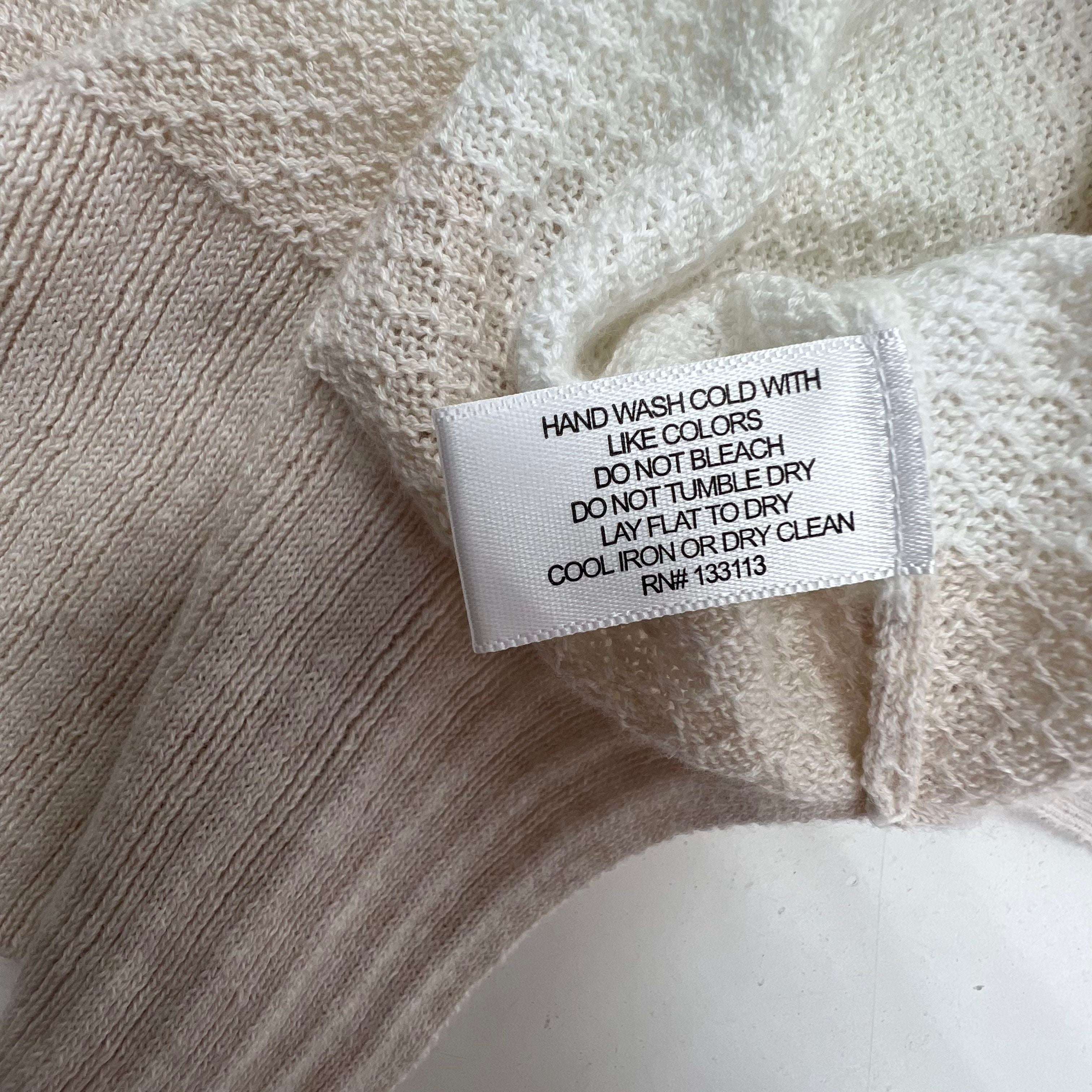 Lisa Todd White Tan Stripe Neon Waffle Knit Cotton Linen Sweater Womens S