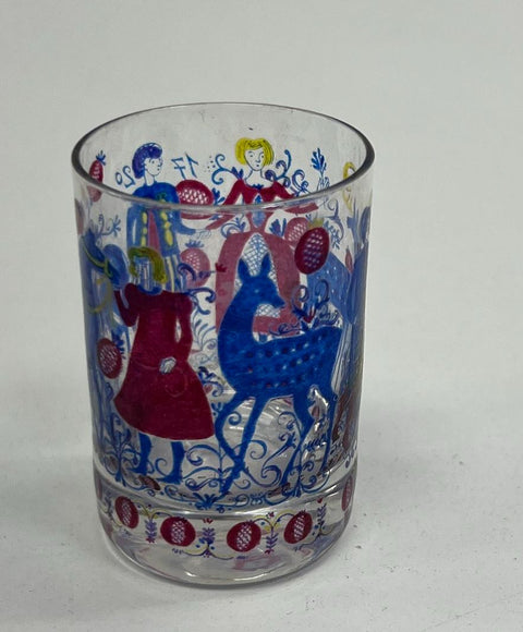 Alfred Taube Folk Art Rocks Glasses Set of 5 Red Blue Yellow Vintage MCM