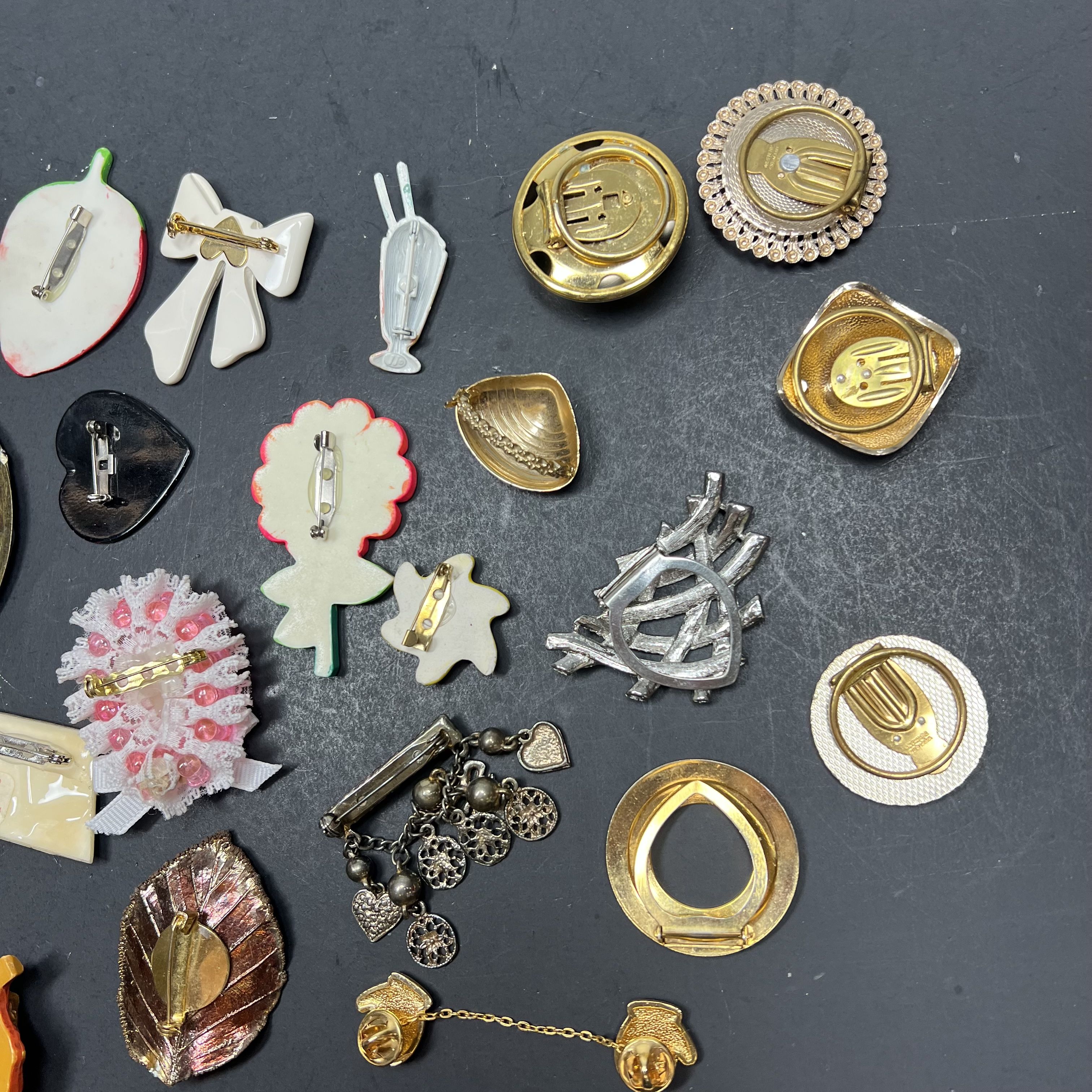 Assorted Styles Brooches Pins Scarf Clips Gold Silver Tone Sock Monkey Food Bow