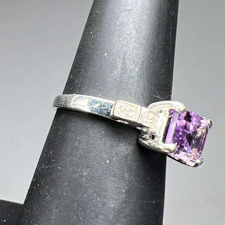 925 Sterling Silver Purple & Clear Gemstone Ring Size 6 2.28g