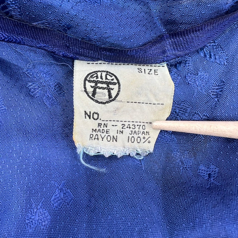 Vintage Japanese Dragon Embroidered Souvenir Robe Jacket Blue Rayon Mid-Century