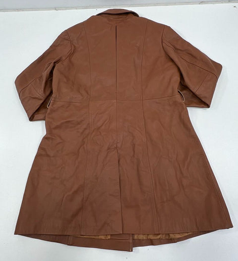 Centigrade Brown Leather Long Trench Coat Jacket Women's XL NWT