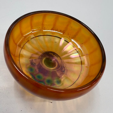 Vintage Marigold Carnival Glass Ribbed Lidded Candy Dish Compote