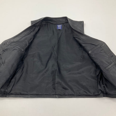 Vintage 90s Le Caf Walk Black Leather Biker Western Vest Men's L