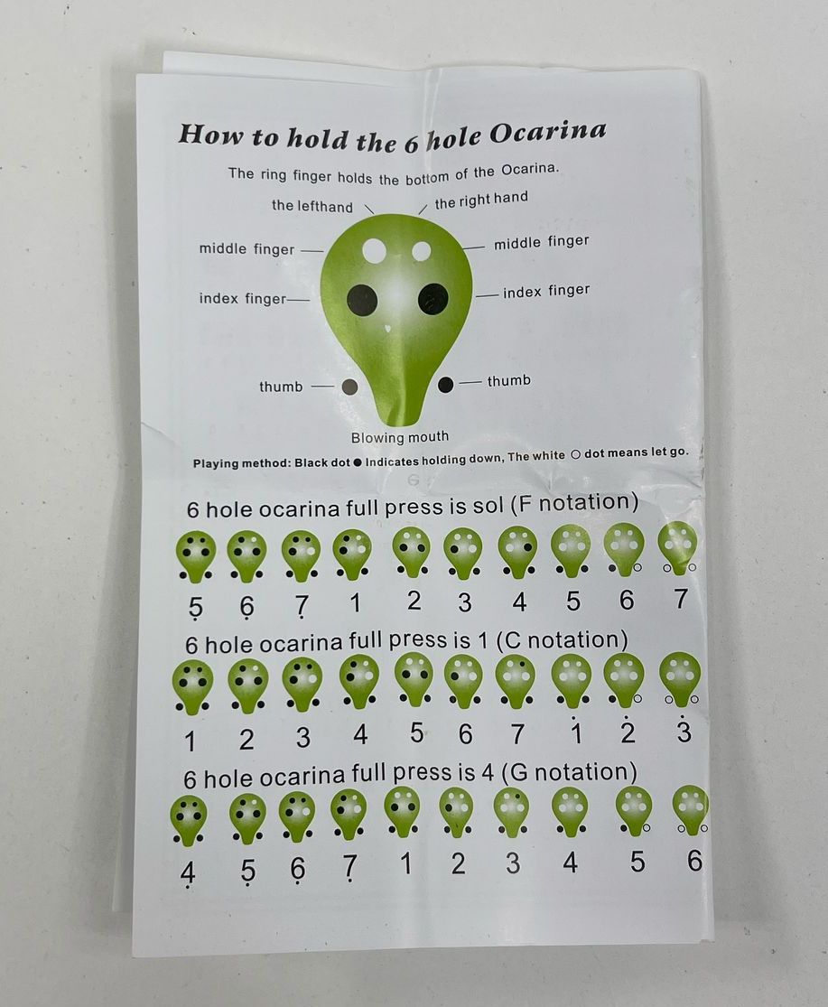 Floral Asian Painted Themed Porcelain? Ocarina in Bag with Instructions