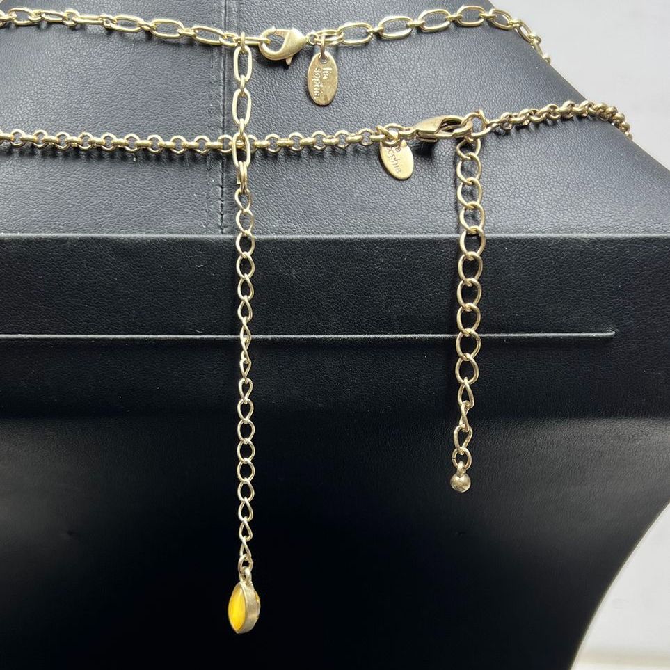 2 Lia Sophia Yellow Petals & Circles Chain Necklaces