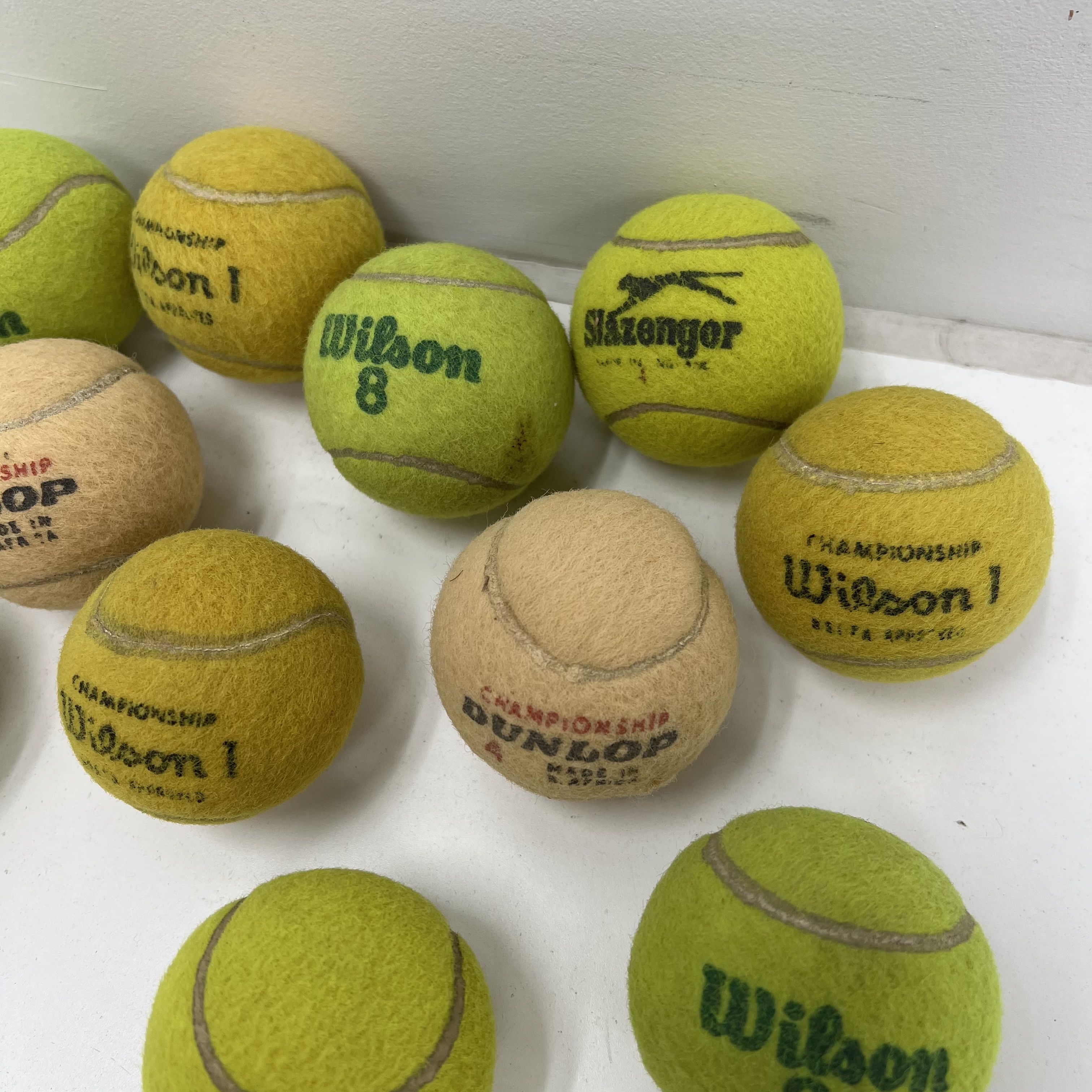 Vintage Wilson Slazenger Dunlop Lot of 13 Tennis Balls Yellow Green
