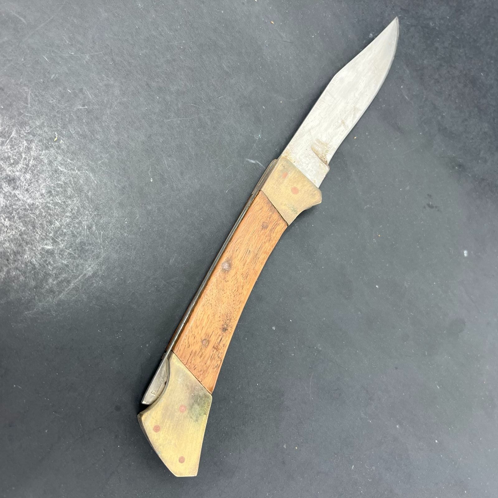 Vintage Pakistan Buck Pocket Knife Stainless With Leather Sheath