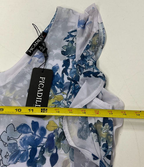 NWT Picadilly Blue Floral Mesh Ruffle High-Low Maxi Dress Women's Size S