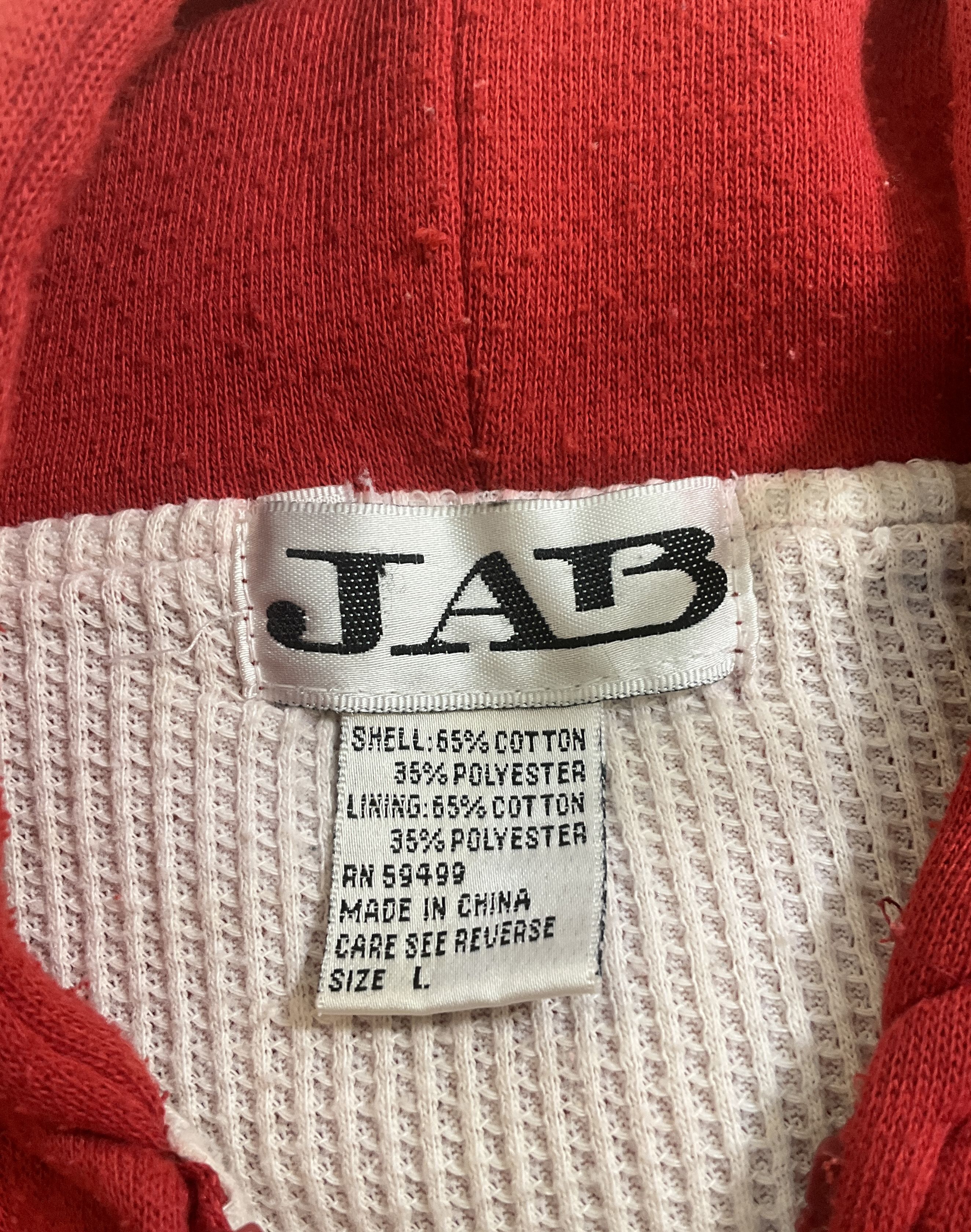 Vintage Y2K JAB Red Thermal Lined Full Zip Hoodie Sweatshirt Men's Size L