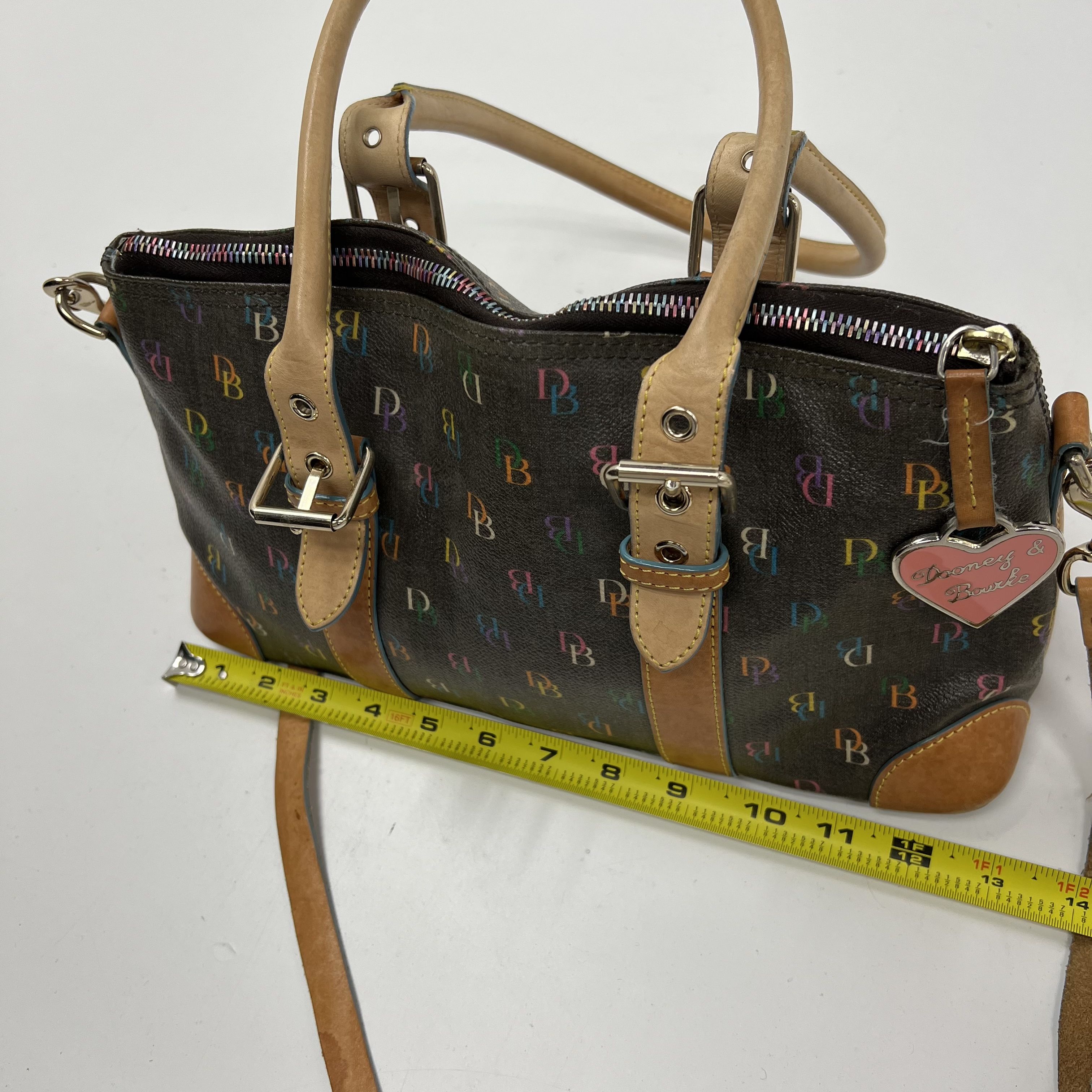 COA Dooney & Bourke Shoulder Top Handle Bag Brown Multi Color Logos H4 970852