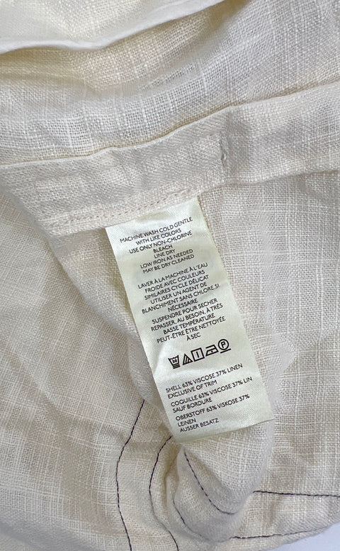 Anthropologie Ivory Belted Linen Blend Contrast Stitch Jacket Blazer Women's M