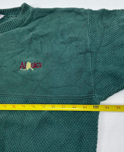 Vintage 90s Oneita Mens Waffle Knit Alaska Moose Sweater L Made in USA