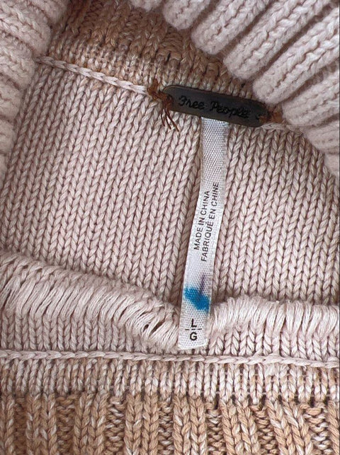 Free People So Low So High Beige Striped Ribbed Knit Bell Sleeve Sweater Womens