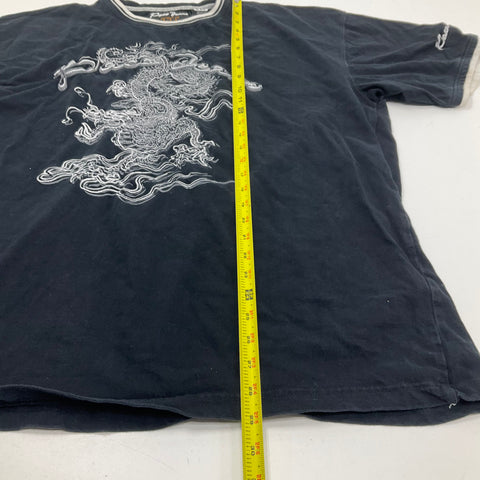 Vintage Y2K Paco Jeans Black Embroidered Dragon Ringer T-Shirt Men's XXL