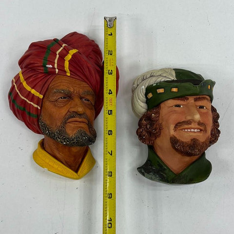 Vintage Legend Products Robin Hood & Bossons Punjabi Chalkware Wall Head Lot