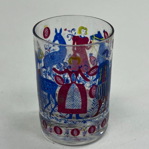 Alfred Taube Folk Art Rocks Glasses Set of 5 Red Blue Yellow Vintage MCM