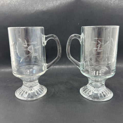 Princess House Heritage Irish Coffee Mugs 6 Piece Set Vintage Etched Glass