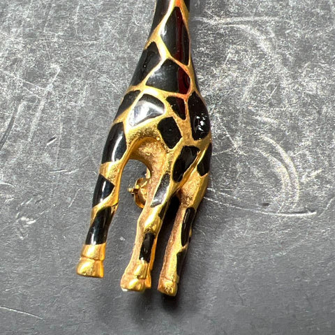 Carol Lee Black Enamel Giraffe Gold Tone Brooch