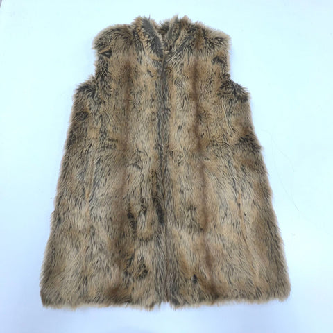 Donna Salyers Fabulous Furs Brown Coyote Faux Fur Long Vest Women's L