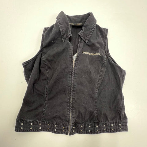 Harley-Davidson Womens Lot 2 Studded Denim Shirt & Eagle Vest Sz L