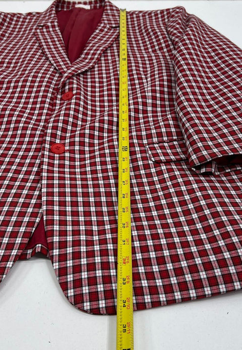 Stacy Adams Red White Plaid Check Two Button Sport Coat Blazer Men's 48L