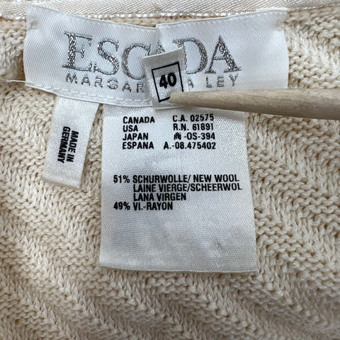 Vintage 90s Escada Margaretha Ley Cream Wool Ribbed Cardigan Sweater Womens 40
