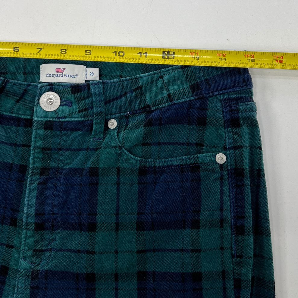 Women's Vineyard Vines High Rise Green Blue Plaid Corduroy Flare Pants - Size 28