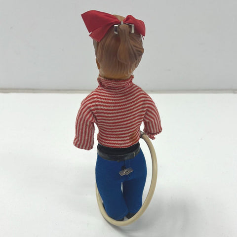 Vintage Hula Hoop Girl Doll Wind Up Toy Mid Century 1950s Plastic