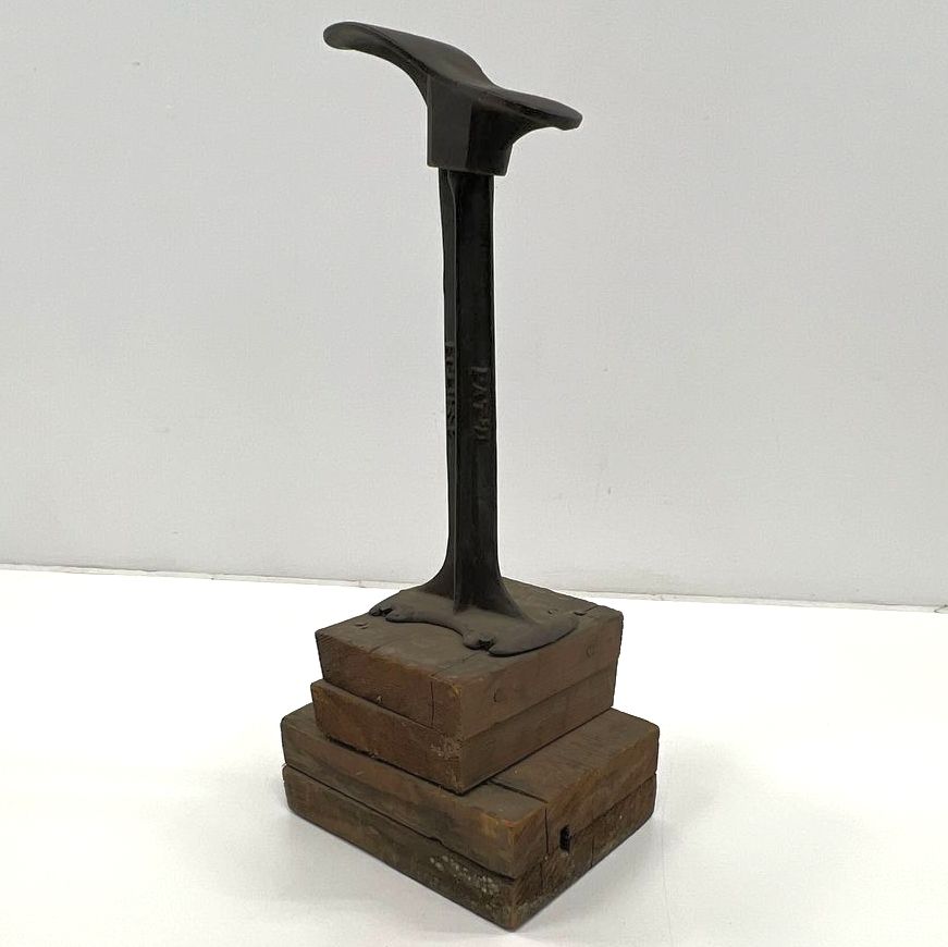 Antique Cast Iron Cobblers Shoe Stand Equipment Eclipse on Wood Block Base