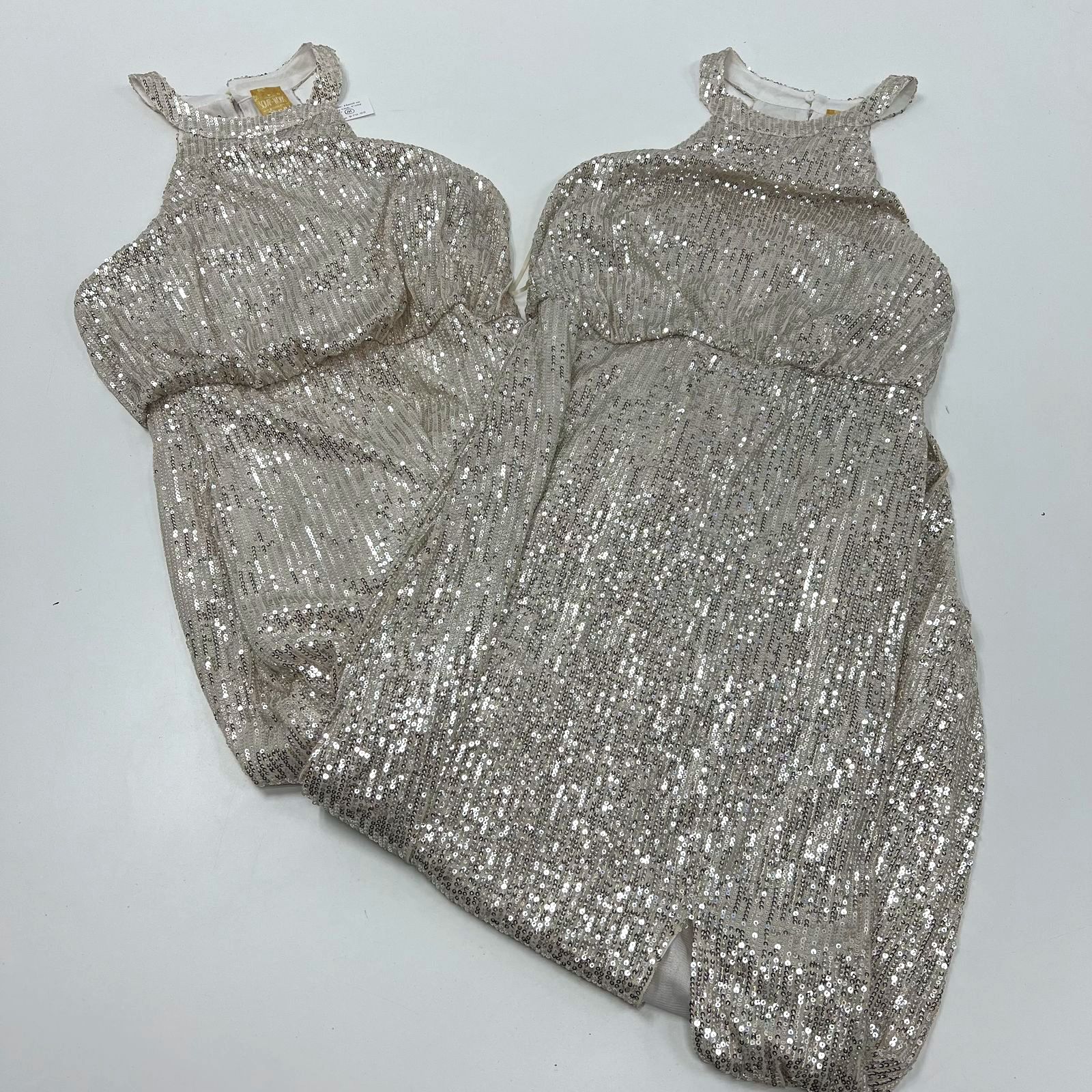 Lot of 2 Scrap Work Boutique Sequins Ivory Formal Dress Leg Slit Halter Med NWT