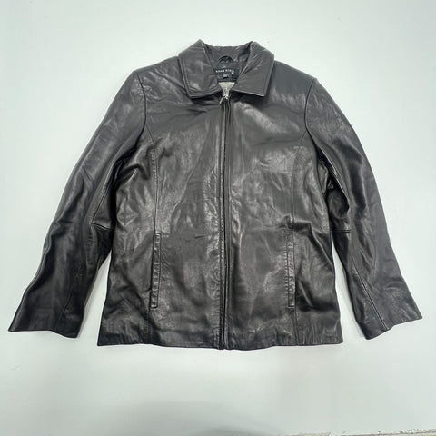 Anne Klein Black Leather Faux Fur Lined Full Zip Jacket Coat Women's L