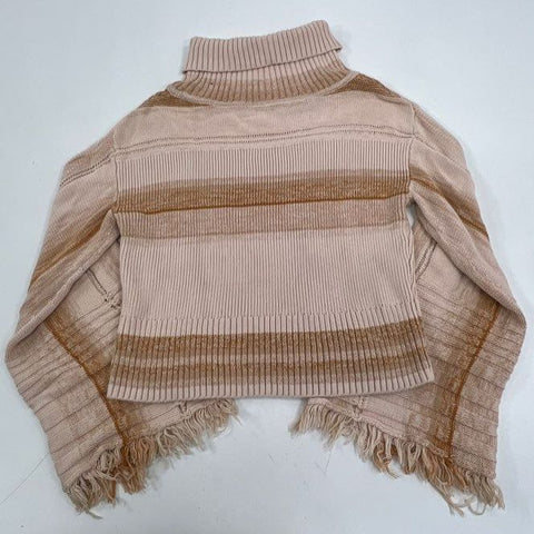 Free People So Low So High Beige Striped Ribbed Knit Bell Sleeve Sweater Womens