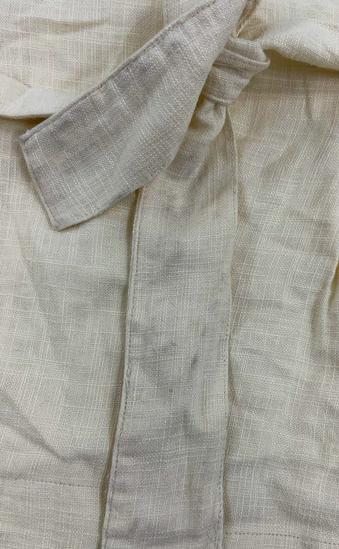 Anthropologie Ivory Belted Linen Blend Contrast Stitch Jacket Blazer Women's M
