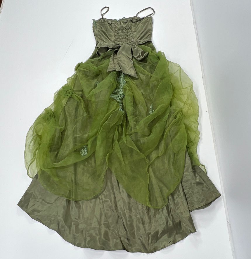 Women's Cherlone Olive Sequined Green Overlay Sleeveless Fantasy Dress - Size 8