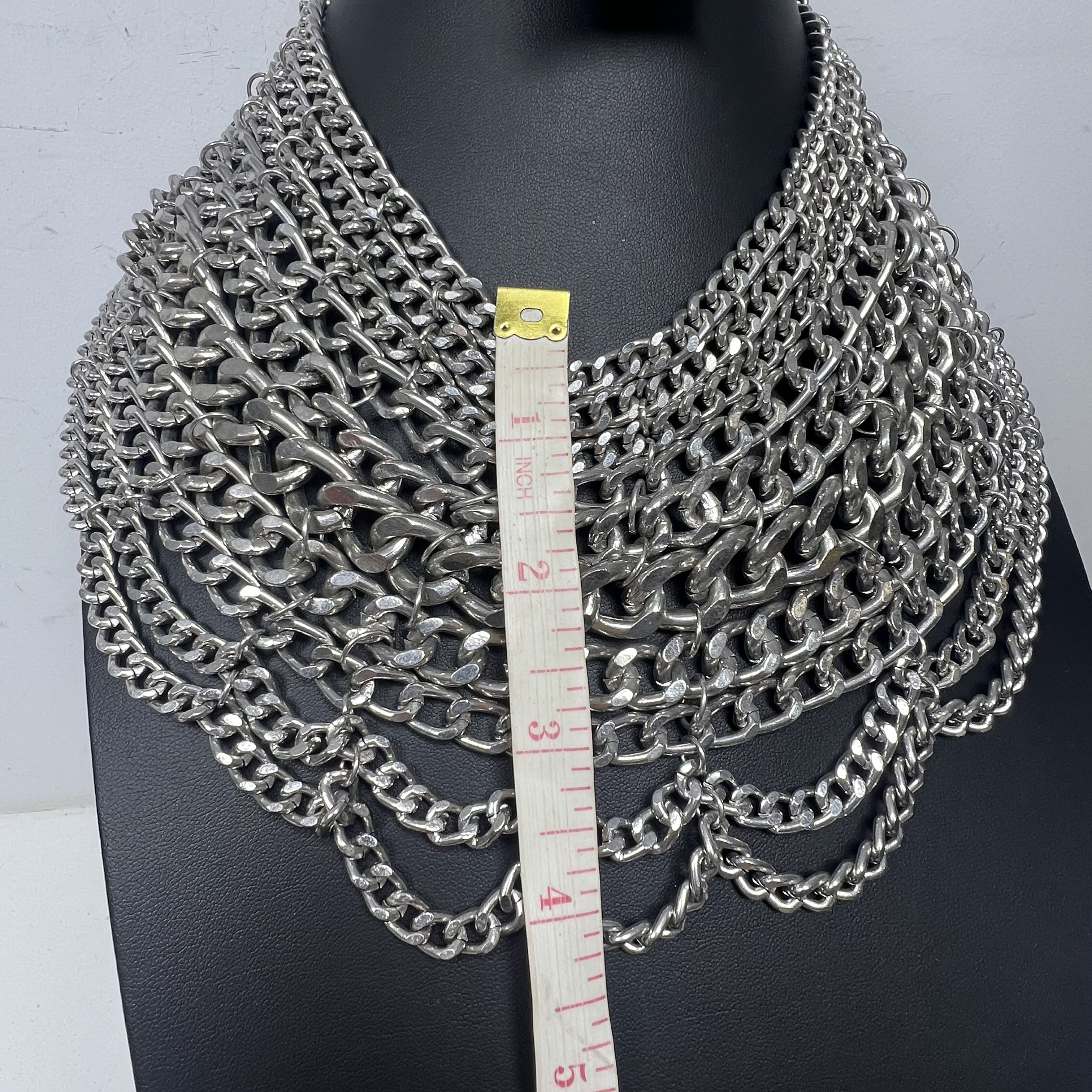 Natasha Silver Tone Multi Strand Chains Bib Choker Necklace