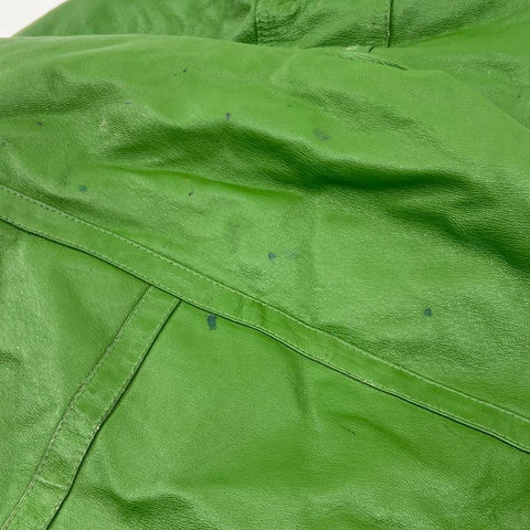 Vintage 90s Tanners Avenue Green Leather Faux Fur Lined Hooded Jacket Sz L