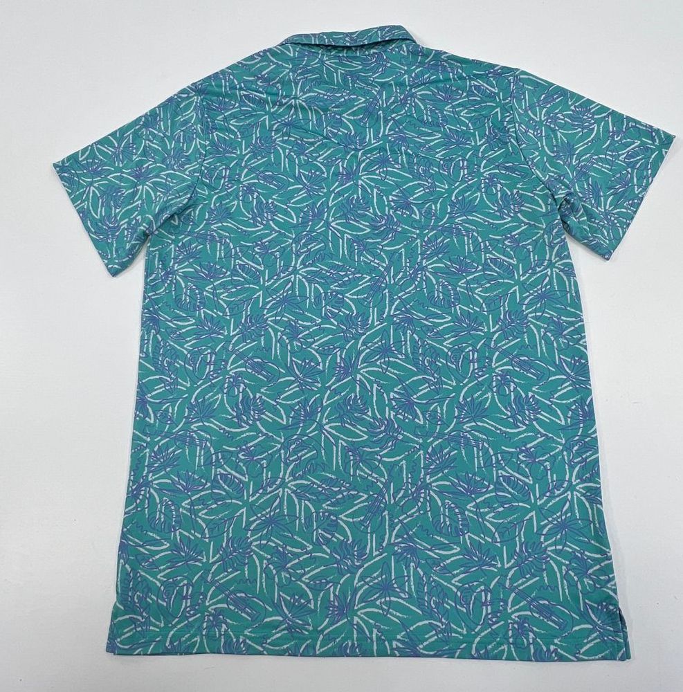 Men's Pins & Aces Turquoise Tropical Print Short Sleeve Polo Size Medium