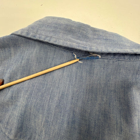 Vintage 90s Carhartt Rugged Wear Chambray Western Pearl Snap Shirt Sz XL