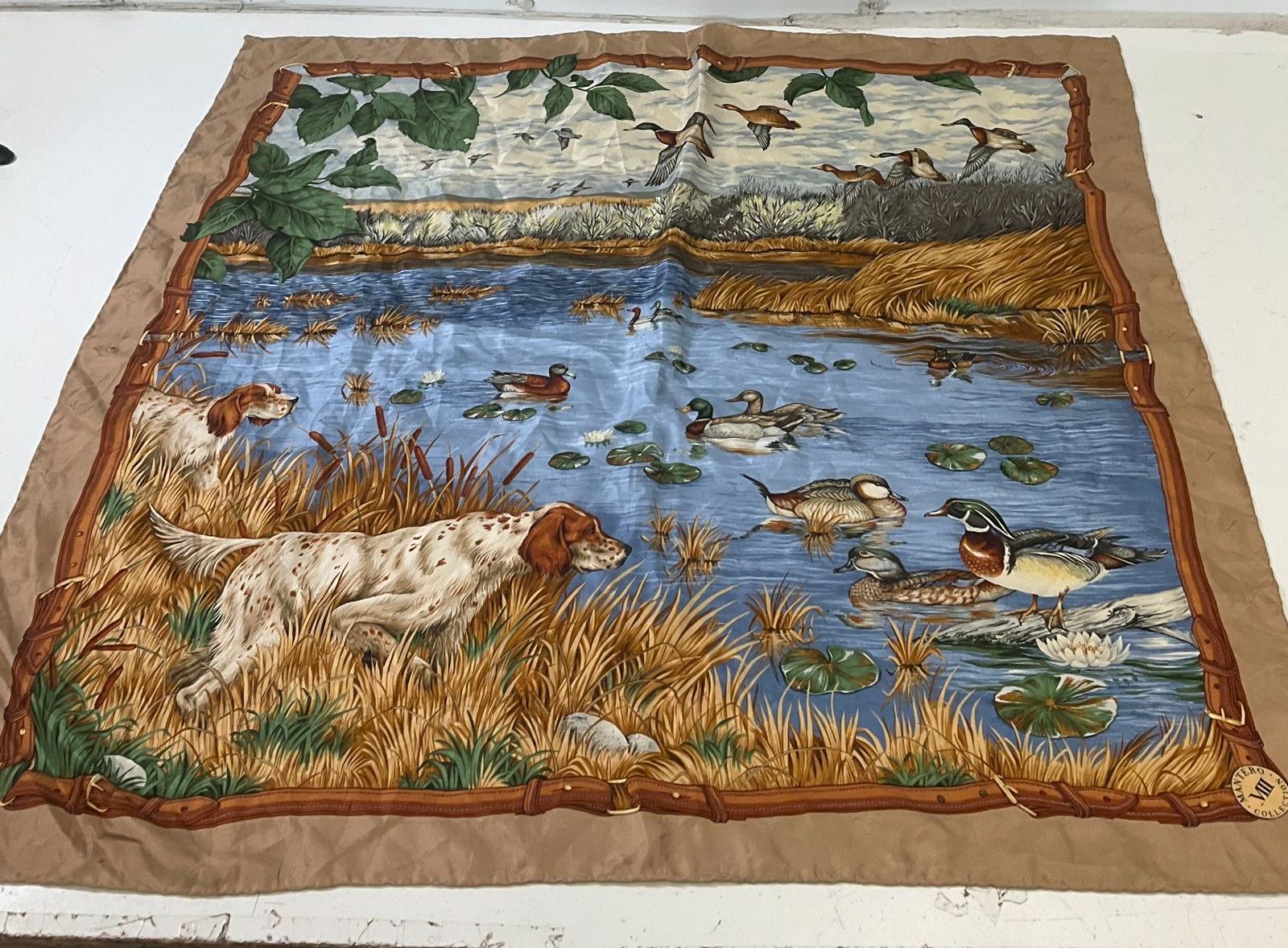 Mantero Collection VIII Silk Scarf Hunting Dog Duck Scene Made in Italy 34" Sq