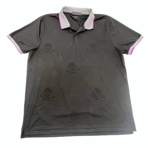 G/FORE Skull & Crossbones Tonal Print Performance Golf Polo Shirt Sz XL