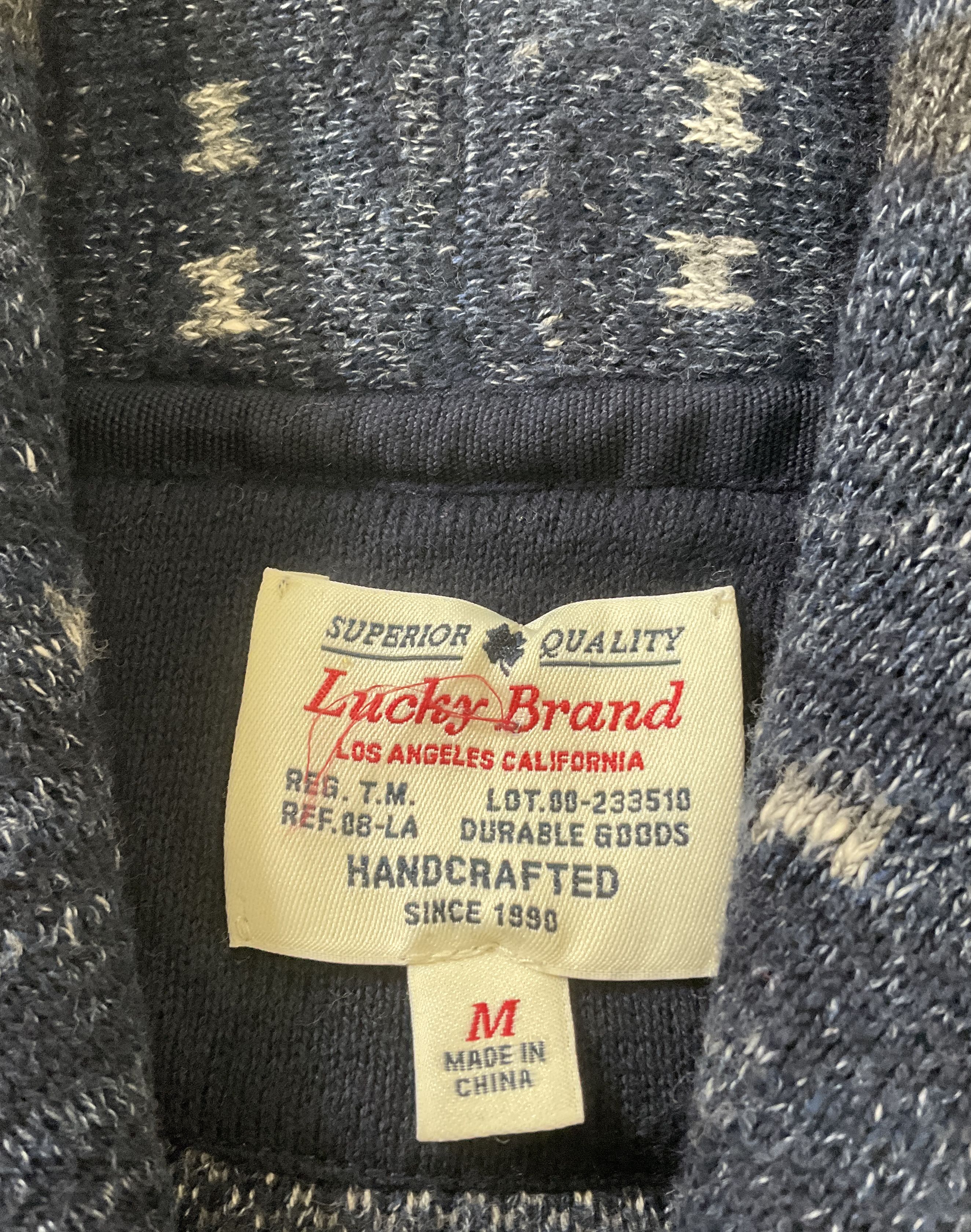 Lucky Brand Men's Blue Southwestern Pattern Shawl Neck Cardigan Size Medium