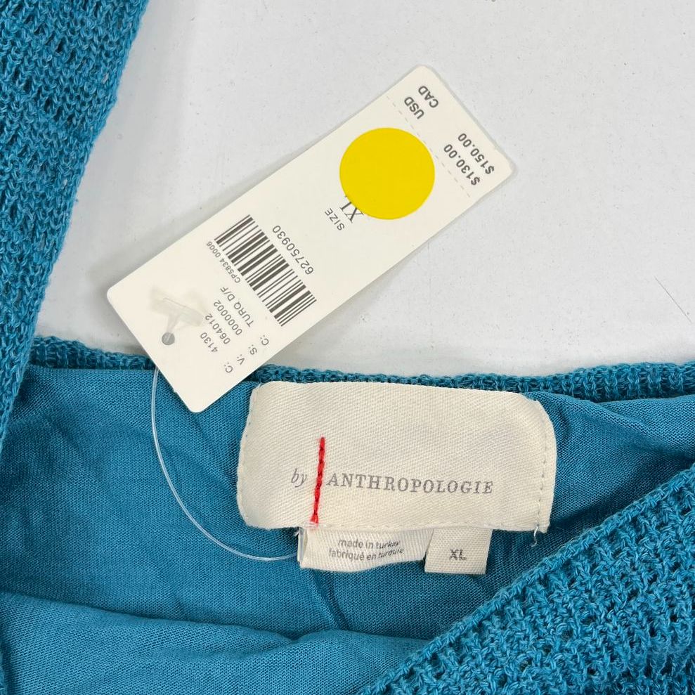 NWT Anthropologie Teal Knit Ruffle Sleeve Shift Dress Women's XL
